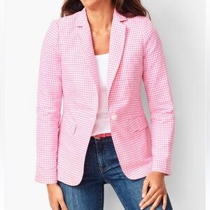 [US14]Talbots Collette’s Pink Gingham Preppy Women's Linen Blend Blazer NWOT